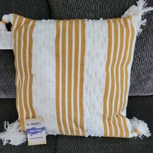 Yellow and White Decorative Pillow. New With Tags. 17x17